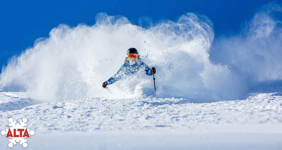 Yeah – just another powder shot at Alta. Skier Taylor Pratt. Photo: Rocko Menzyk, Alta Ski Resort