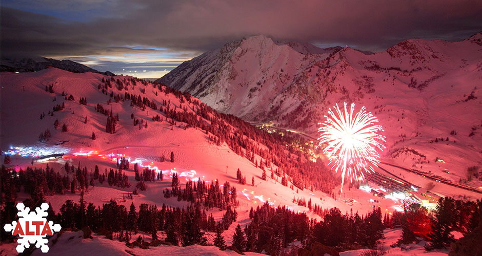 Torchlight parade on NYE. Photo: Rocko Menzyk, Alta Ski Resort