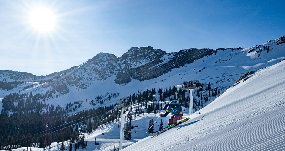 Fresh Corduroy on a blue sky day. Photo: Iz La Motte, Alta Ski Resort