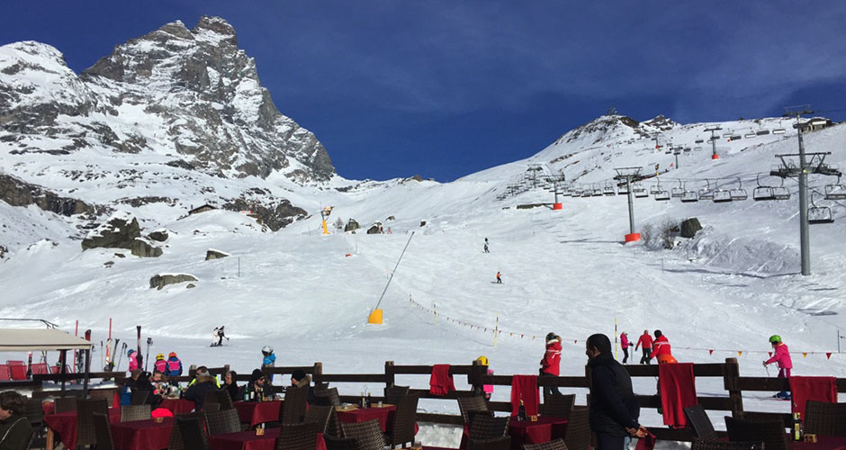 Restaurant terrace with a view at Cervinia. Photo: Scout
