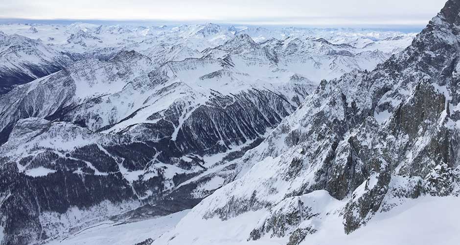 From the top of the SkyWay looking back towards Courmayeur ski area. Photo: Scout