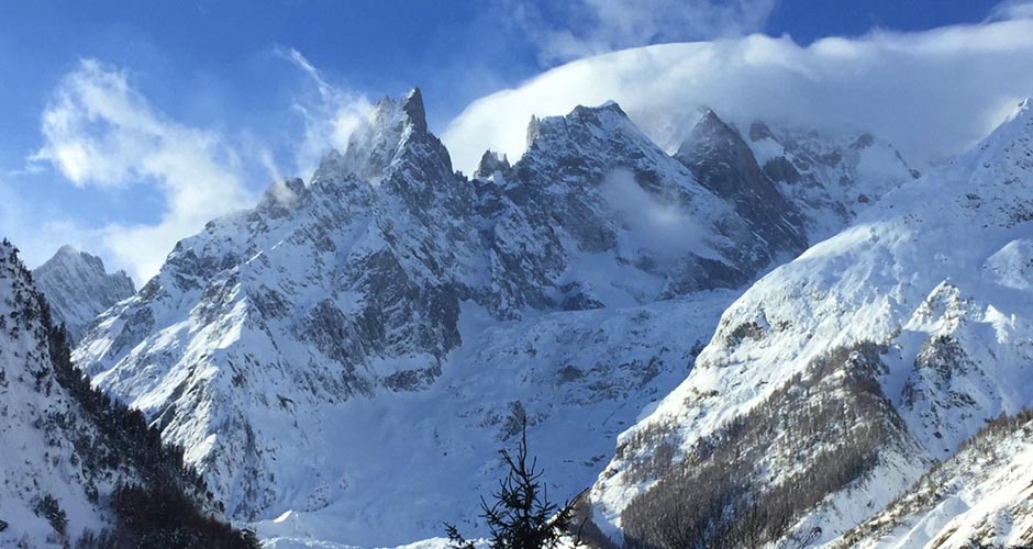 Views of the Mont Blanc Range from the village of Entreves. Photo: Scout