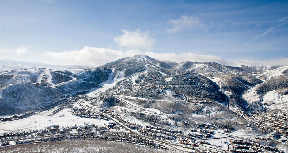 Snow Park base area is on the left while Park City Main street can be seen on the right. Photo: Alterra Mountain Company