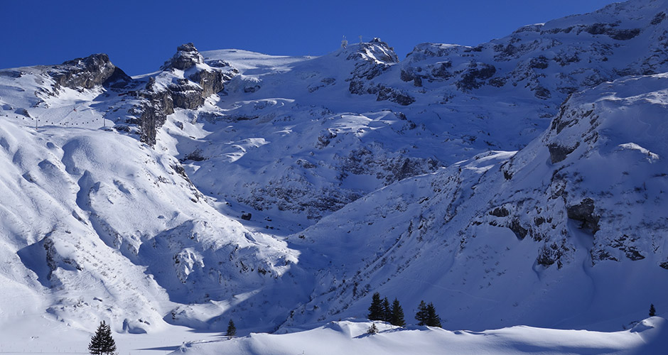 Looking up towards Kilein Titlis and Steinberg Glacier. Photo: Scout