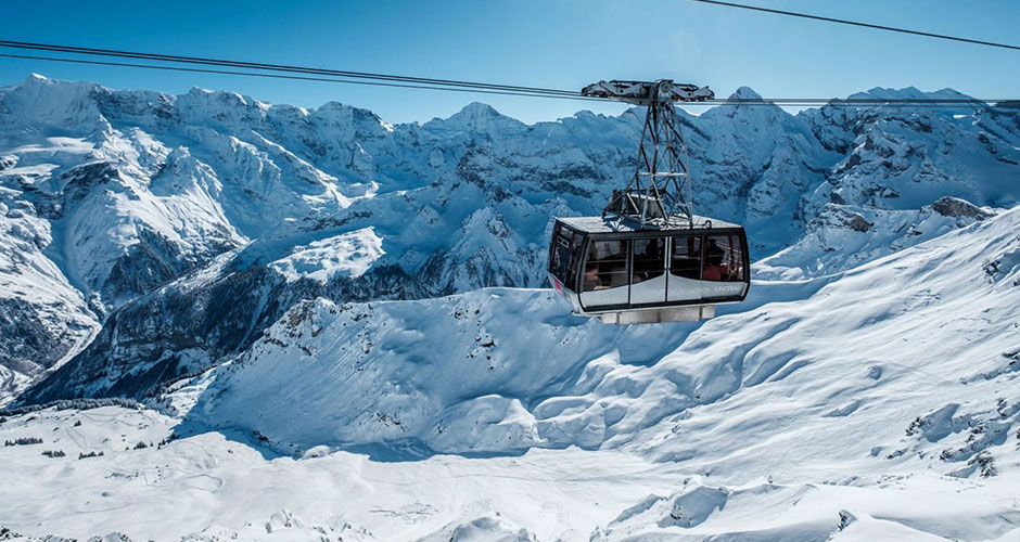 The spectacular Schilthorn cable car. Photo: ©Schilthornbahnen