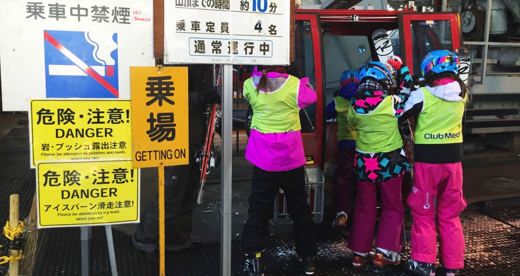 Club Med kids getting on the Sahoro gondola. Photo: Scout