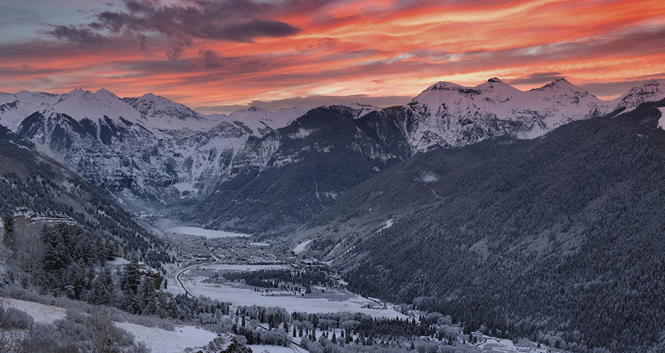 The town of Telluride is nestled at the end of a box canyon. Photo: Telluride Ski Resort