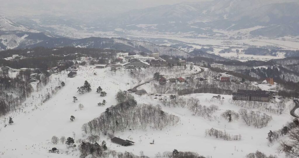 Madarao Kogen hotel at the top of the hill (A frame) Monaile hotel to the right. Photo: Scout