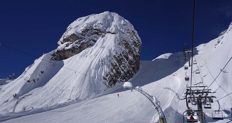 The famous Tofano slope which is the start of the Women’s World Cup downhill.  Photo: Scout