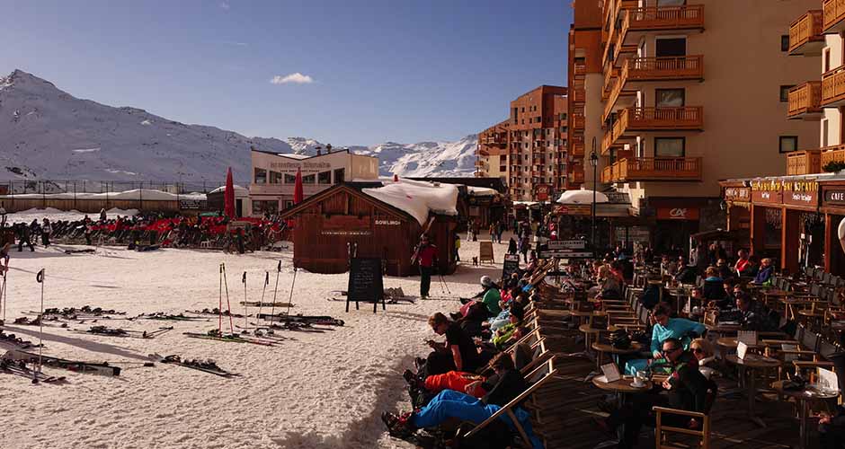 People relaxing at the base area. Photo: Scout