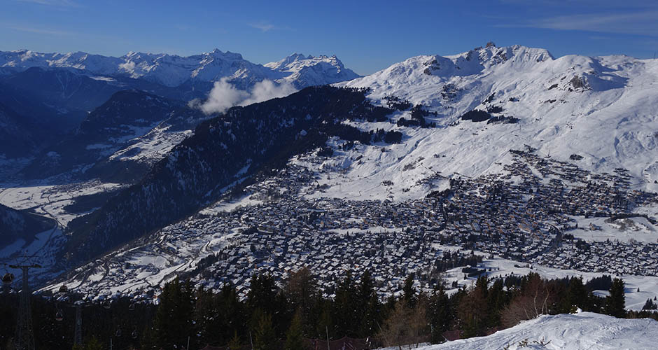 Verbier village takes up every bit of flat space on its perch above the valley. Photo: Scout